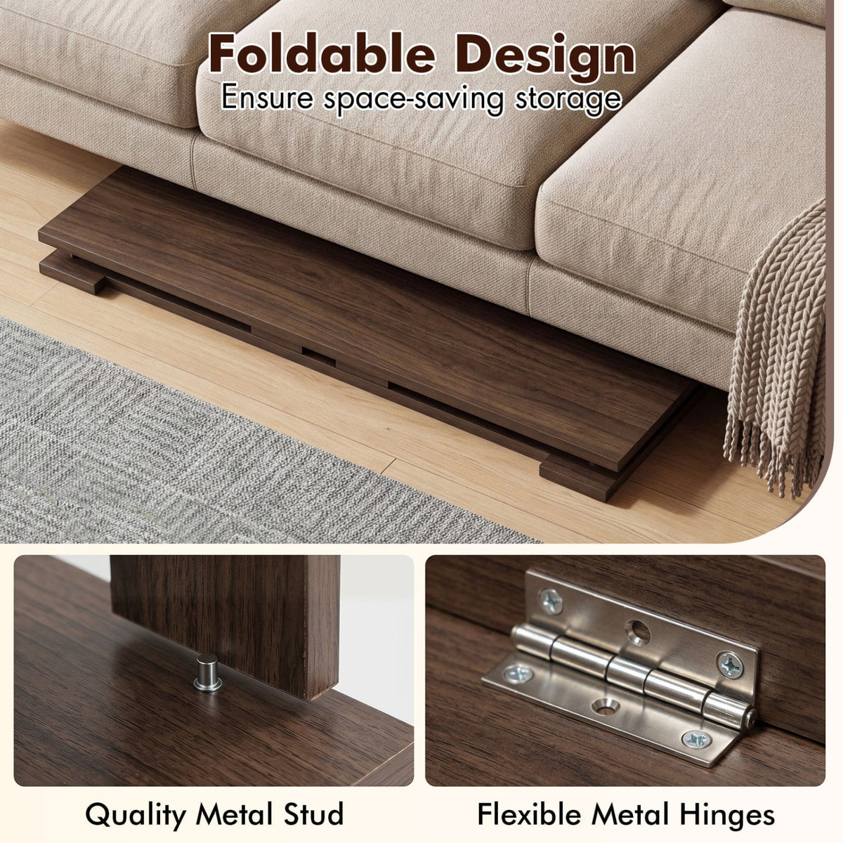 Portable Low Floor Table with Foldable Legs for Living Room-Brown-Coffee Tables-DECOROLALA