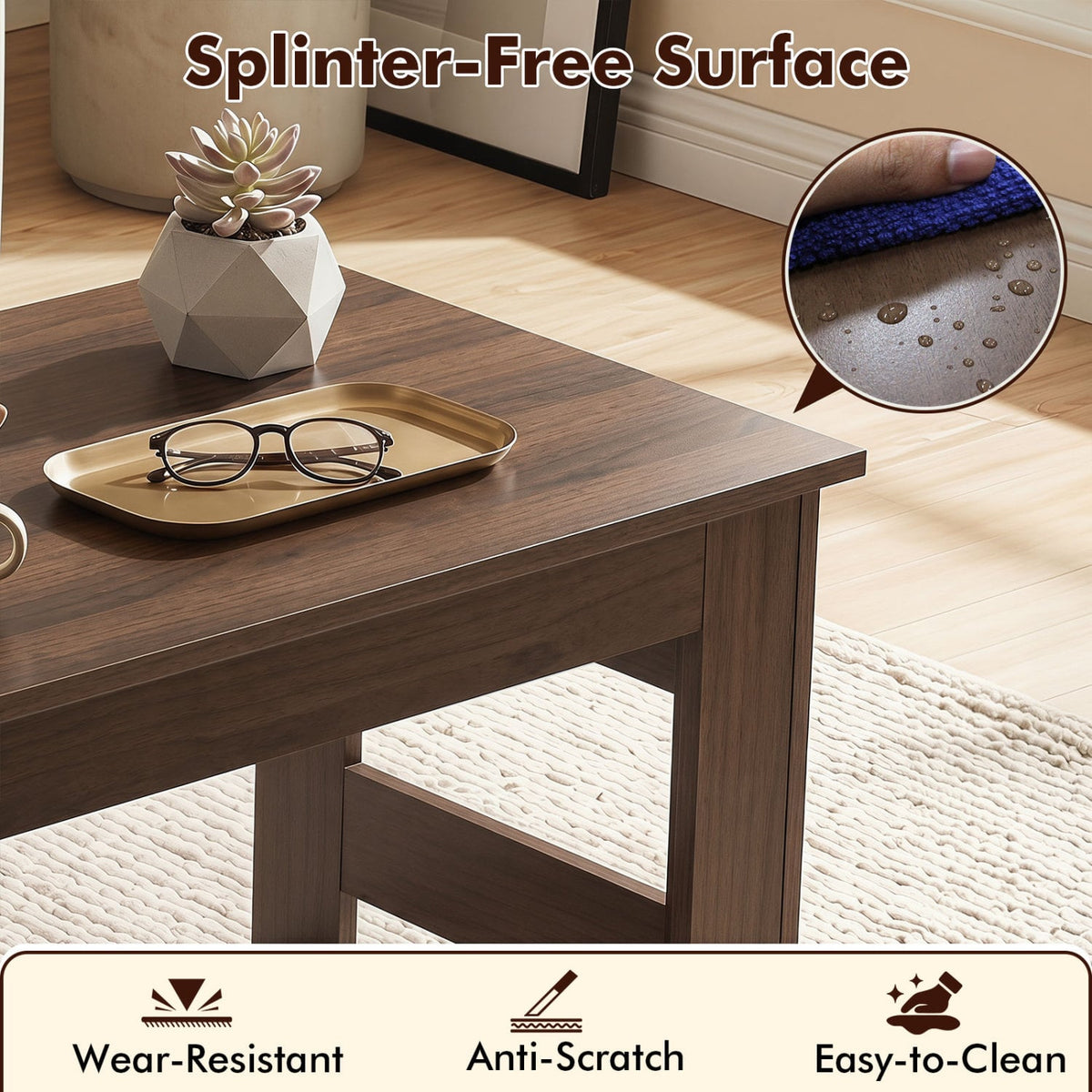 Portable Low Floor Table with Foldable Legs for Living Room-Brown-Coffee Tables-DECOROLALA
