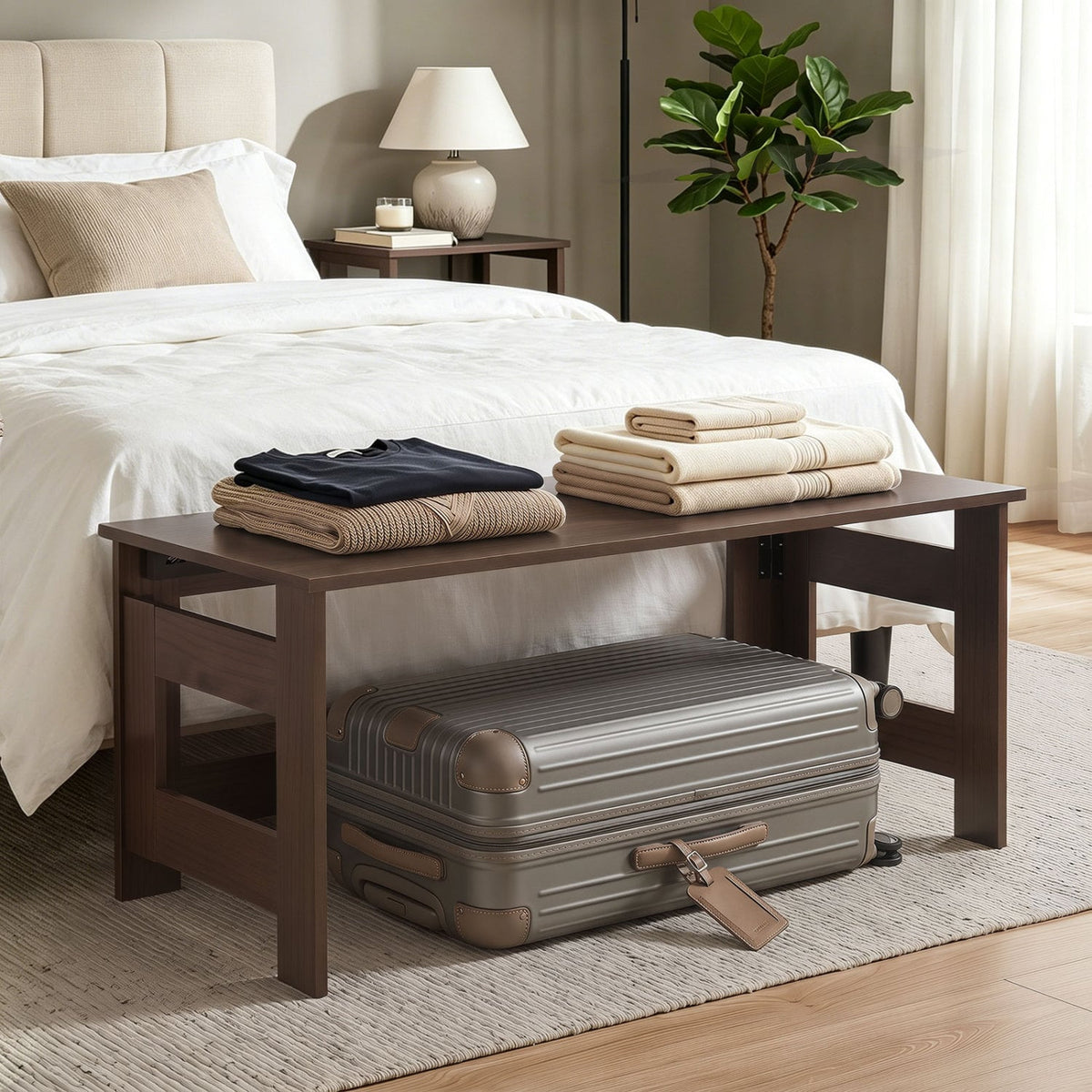 Portable Low Floor Table with Foldable Legs for Living Room-Brown-Coffee Tables-DECOROLALA