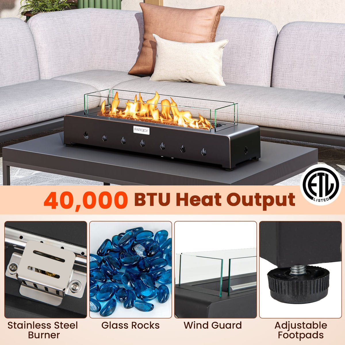 Portable Mini Fireplace with Wind Guard and Stainless Steel Burner-Fire Pits-DECOROLALA