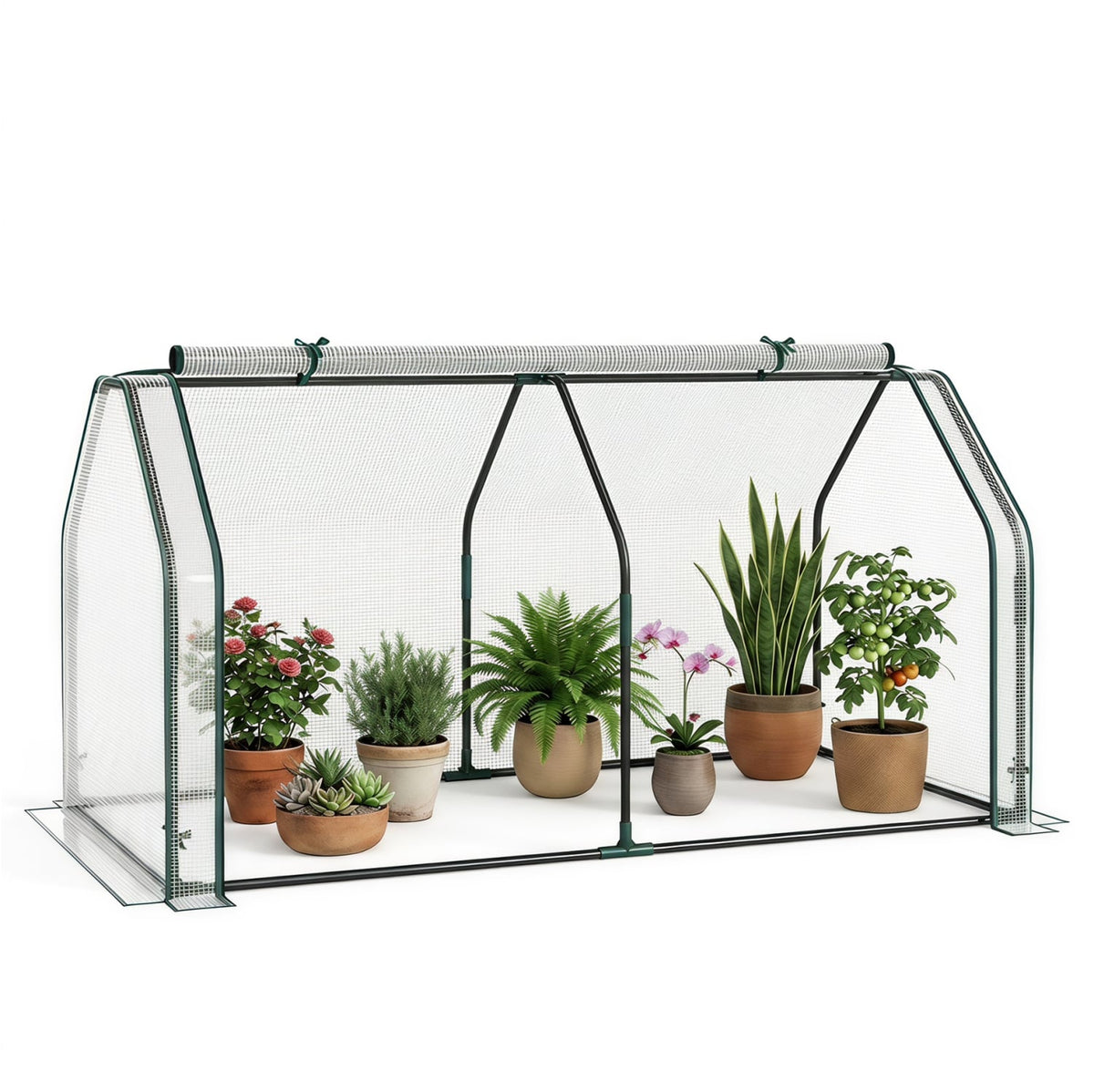 Portable Mini Greenhouse Small Garden Greenhouse with PE Cover and Zippered Roll-up Door for Vegetables-White-Greenhouses-DECOROLALA