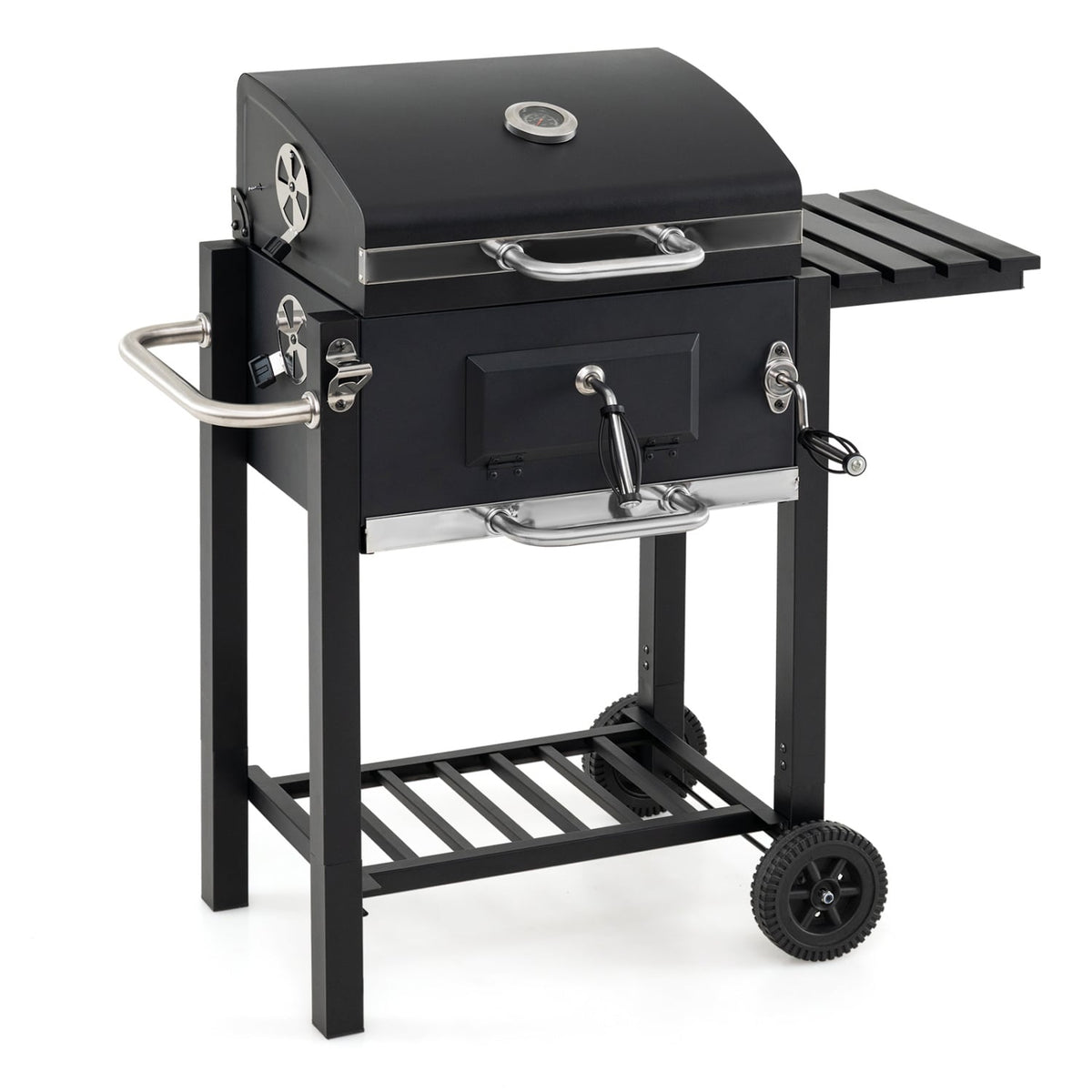 Portable Outdoor Barbecue Grill with Adjustable Charcoal Tray and Wheels-Black-Outdoor Grills-DECOROLALA