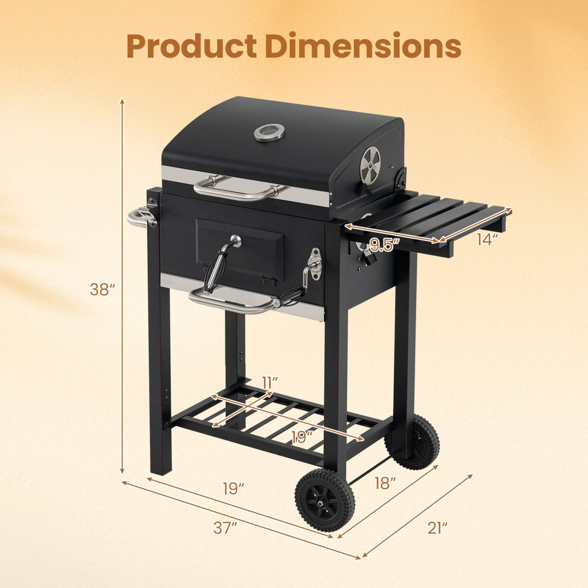 Portable Outdoor Barbecue Grill with Adjustable Charcoal Tray and Wheels-Black-Outdoor Grills-DECOROLALA