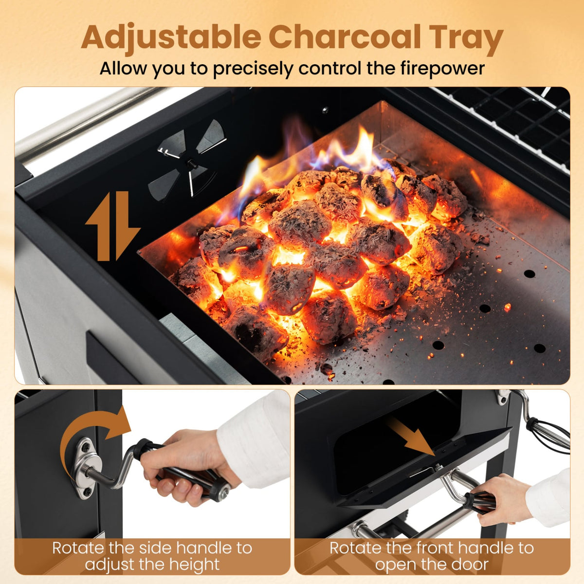 Portable Outdoor Barbecue Grill with Adjustable Charcoal Tray and Wheels-Black-Outdoor Grills-DECOROLALA