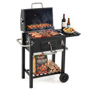 Portable Outdoor Barbecue Grill with Adjustable Charcoal Tray and Wheels-Black-Outdoor Grills-DECOROLALA