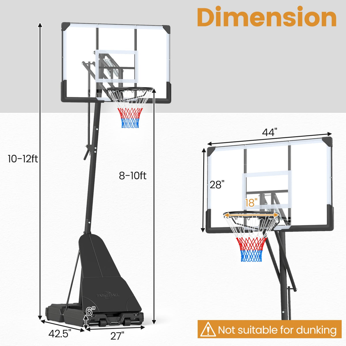 Portable Outdoor Basketball Hoop 8-10 FT Height Adjustable Basketball Goal System-Sporting Goods-DECOROLALA