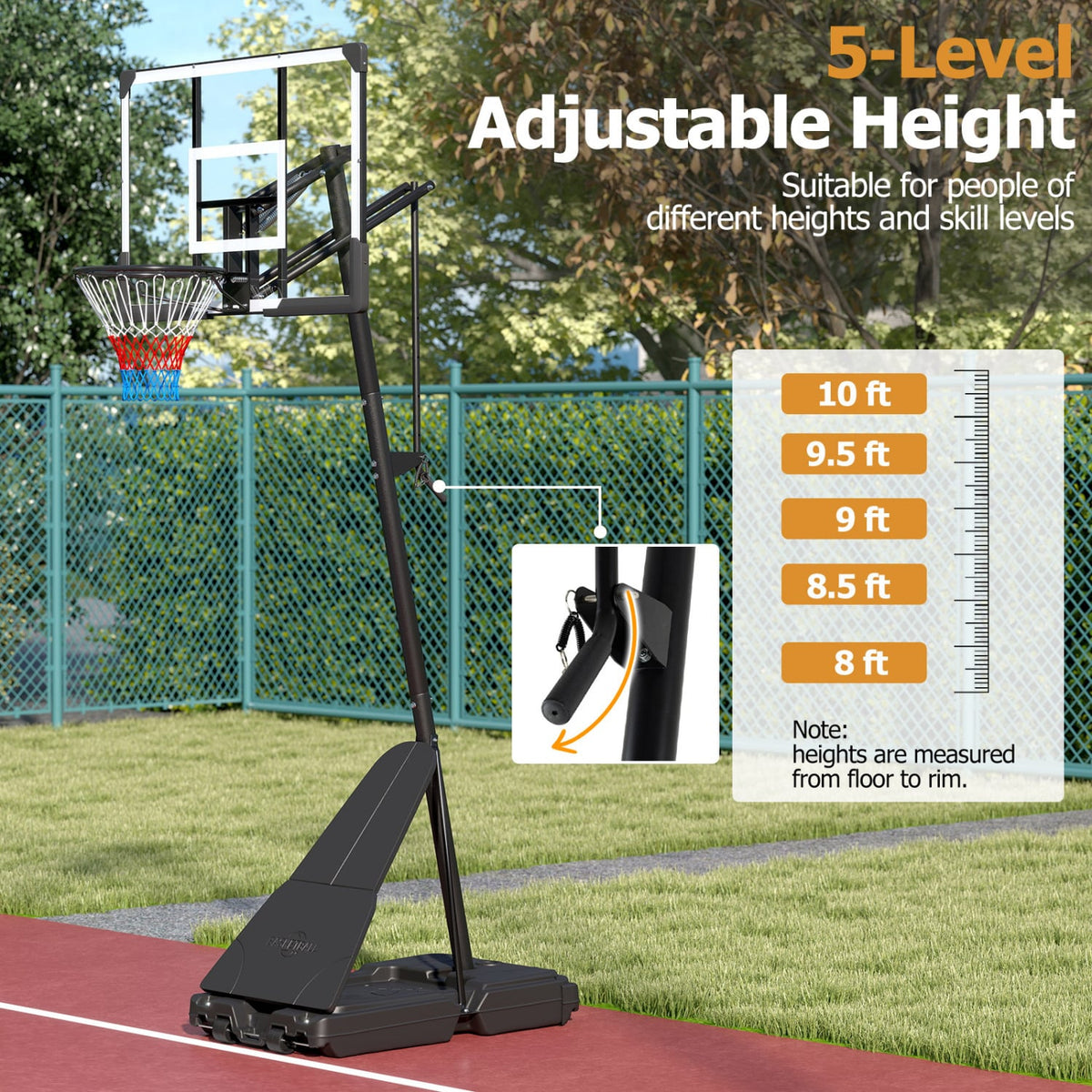Portable Outdoor Basketball Hoop 8-10 FT Height Adjustable Basketball Goal System-Sporting Goods-DECOROLALA