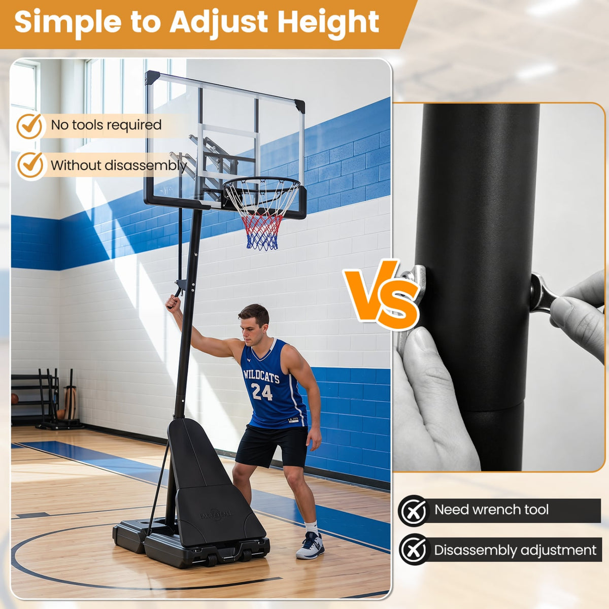 Portable Outdoor Basketball Hoop 8-10 FT Height Adjustable Basketball Goal System-Sporting Goods-DECOROLALA
