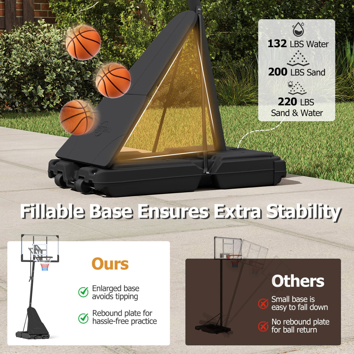 Portable Outdoor Basketball Hoop 8-10 FT Height Adjustable Basketball Goal System-Sporting Goods-DECOROLALA