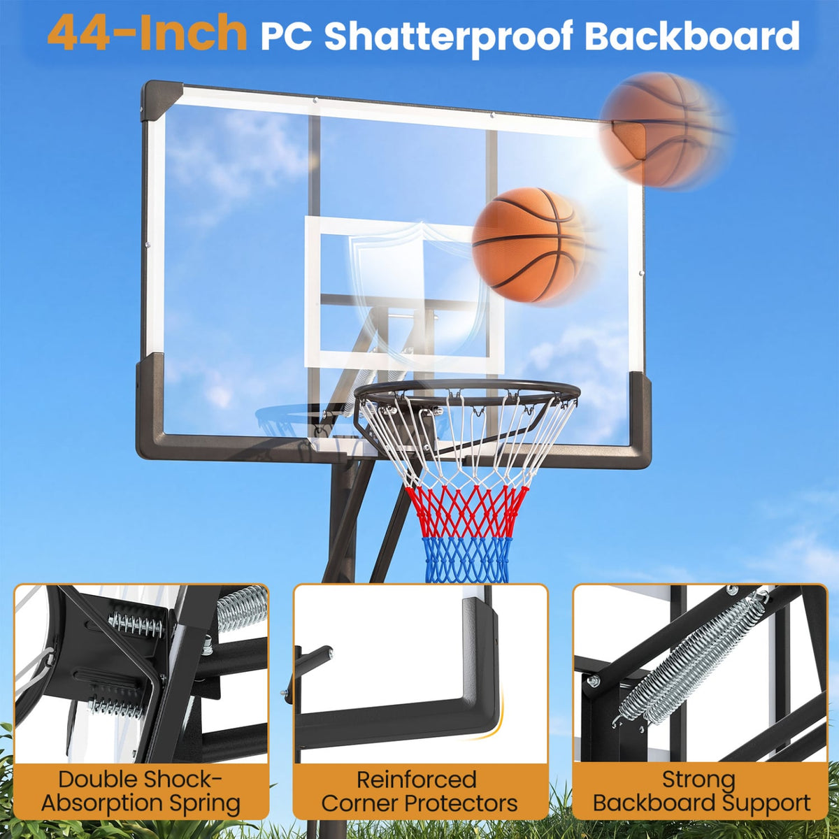 Portable Outdoor Basketball Hoop 8-10 FT Height Adjustable Basketball Goal System-Sporting Goods-DECOROLALA
