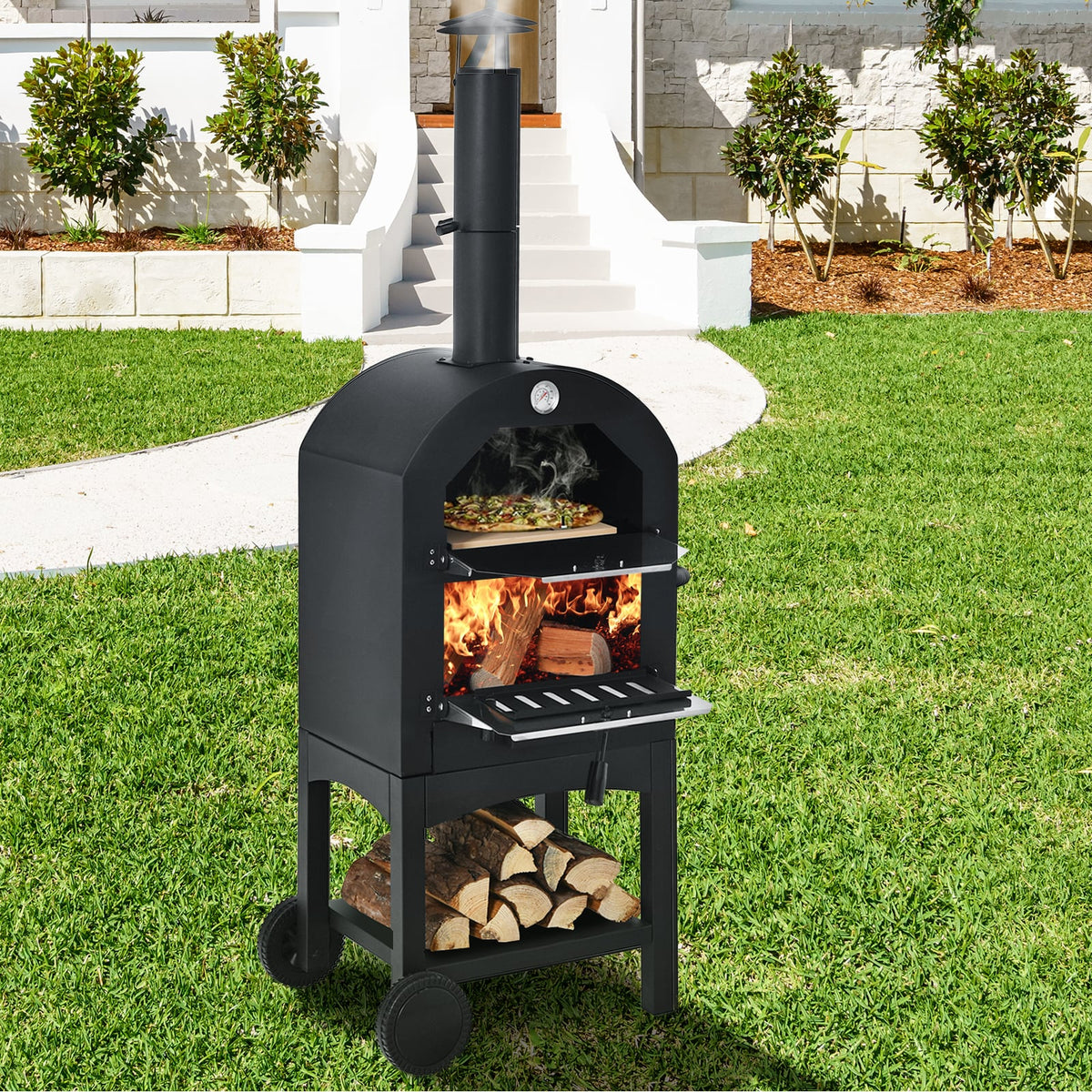 Portable Outdoor Pizza Oven with Pizza Stone and Waterproof Cover-Outdoor Grills-DECOROLALA