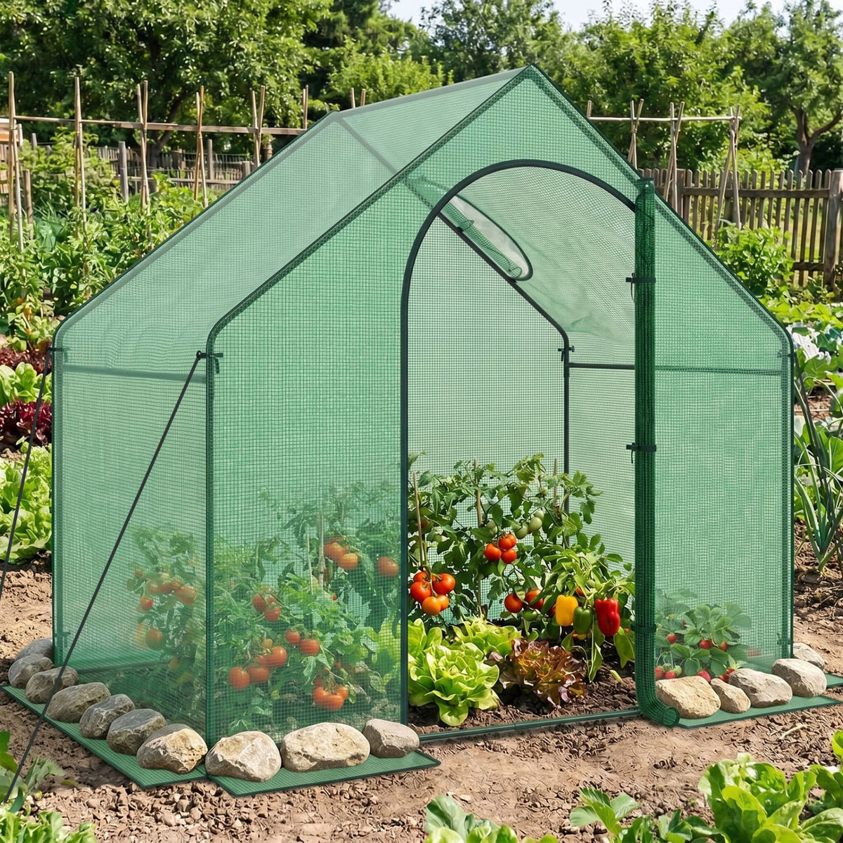 Portable Outdoor Warm House with PE Cover and Roll-up Zippered Door-Greenhouses-DECOROLALA