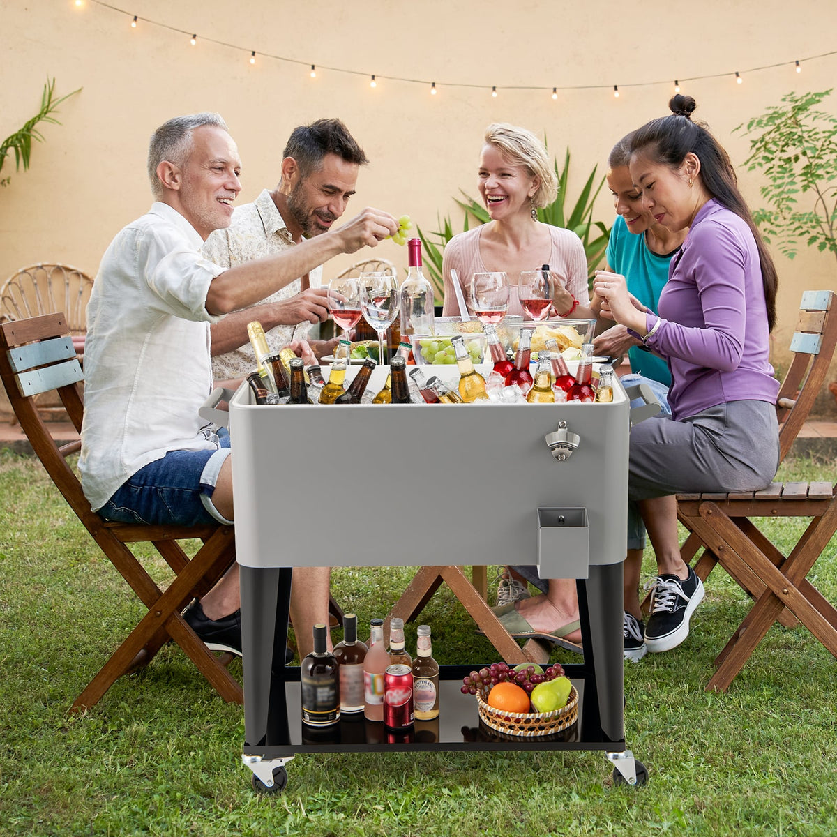 Portable Patio Cooler with Bottom Storage Shelf and Bottle Opener-Gray-Coolers-DECOROLALA