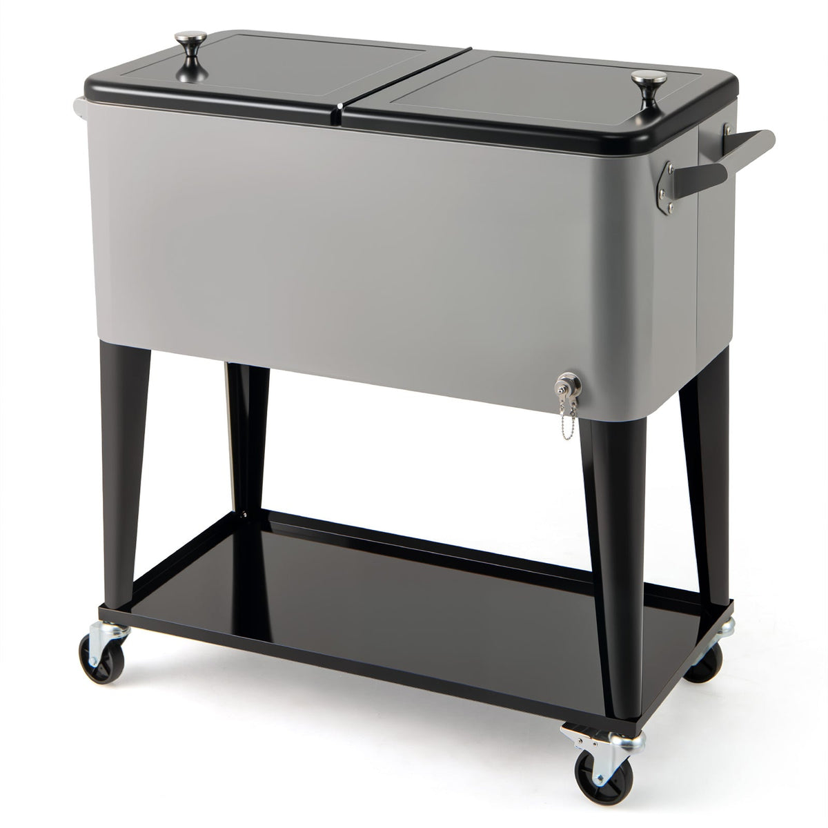 Portable Patio Cooler with Bottom Storage Shelf and Bottle Opener-Gray-Coolers-DECOROLALA