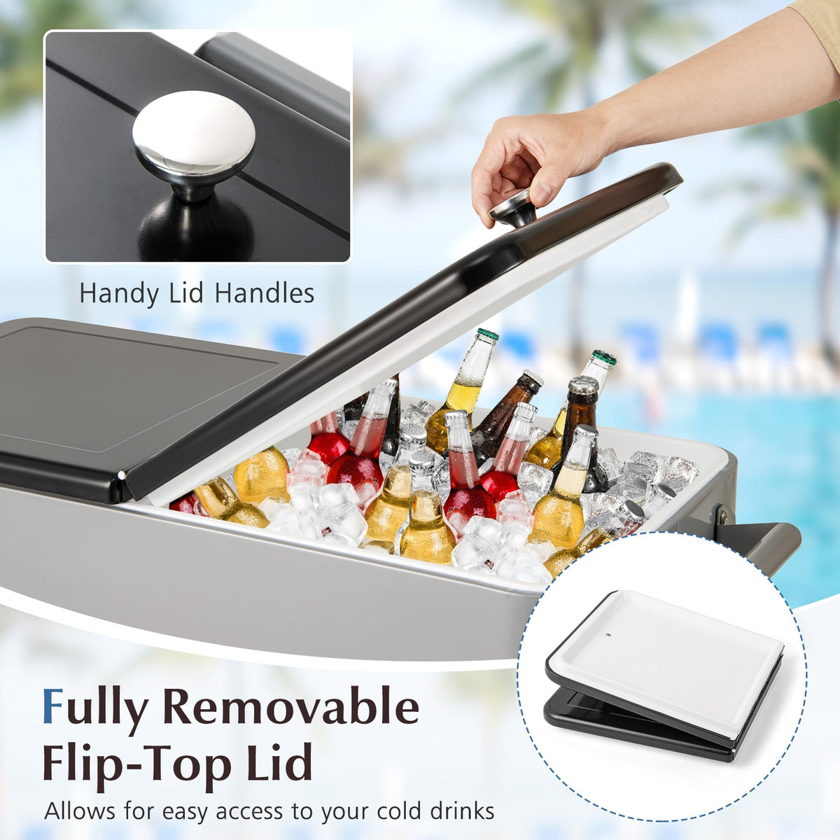 Portable Patio Cooler with Bottom Storage Shelf and Bottle Opener-Gray-Coolers-DECOROLALA