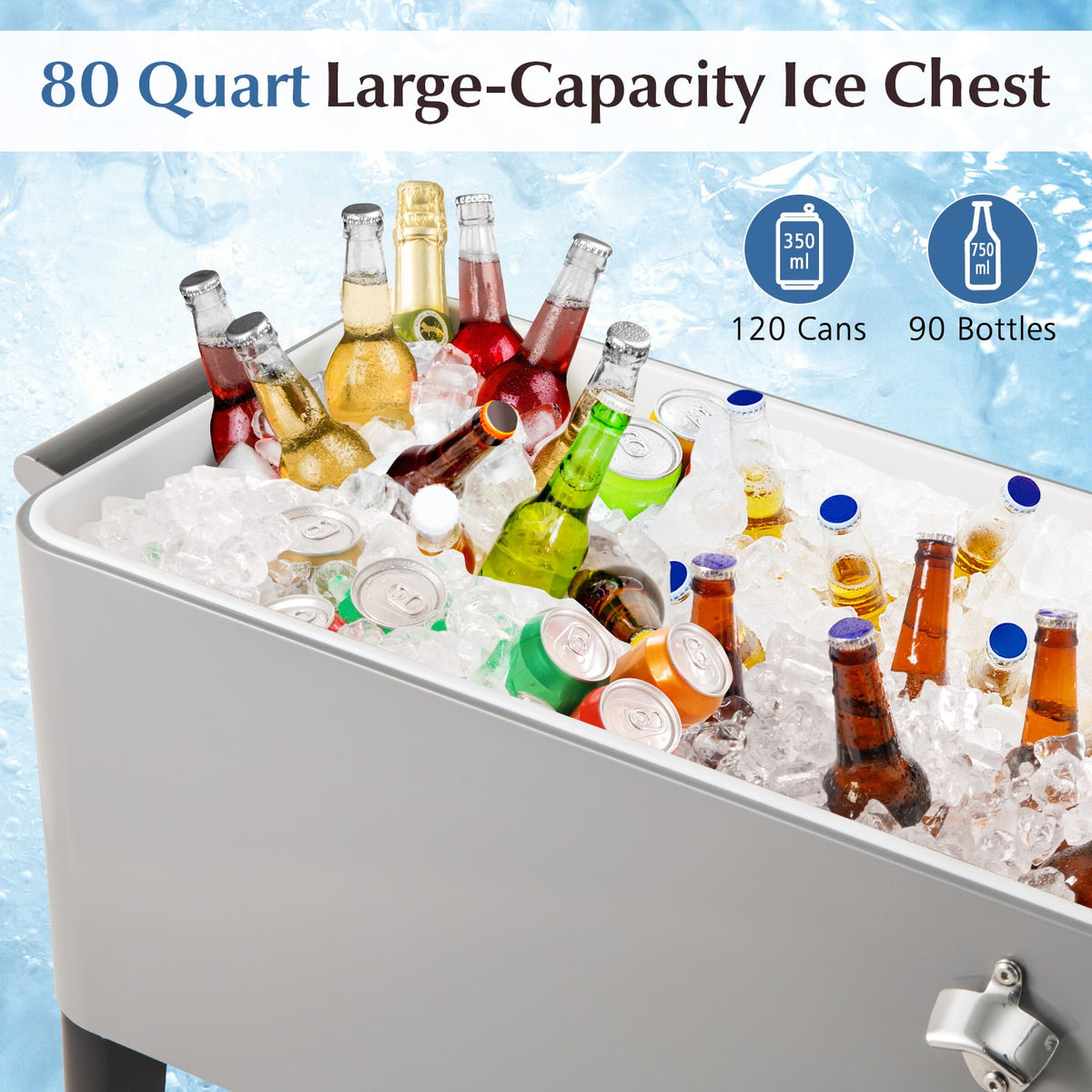 Portable Patio Cooler with Bottom Storage Shelf and Bottle Opener-Gray-Coolers-DECOROLALA