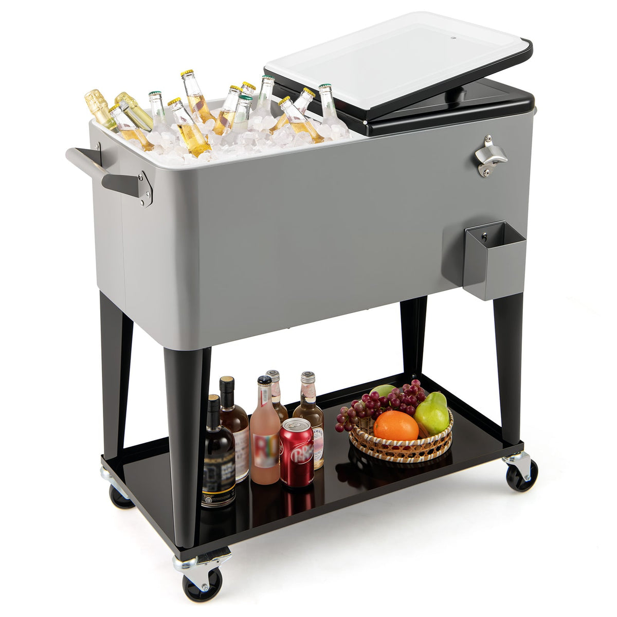 Portable Patio Cooler with Bottom Storage Shelf and Bottle Opener-Gray-Coolers-DECOROLALA