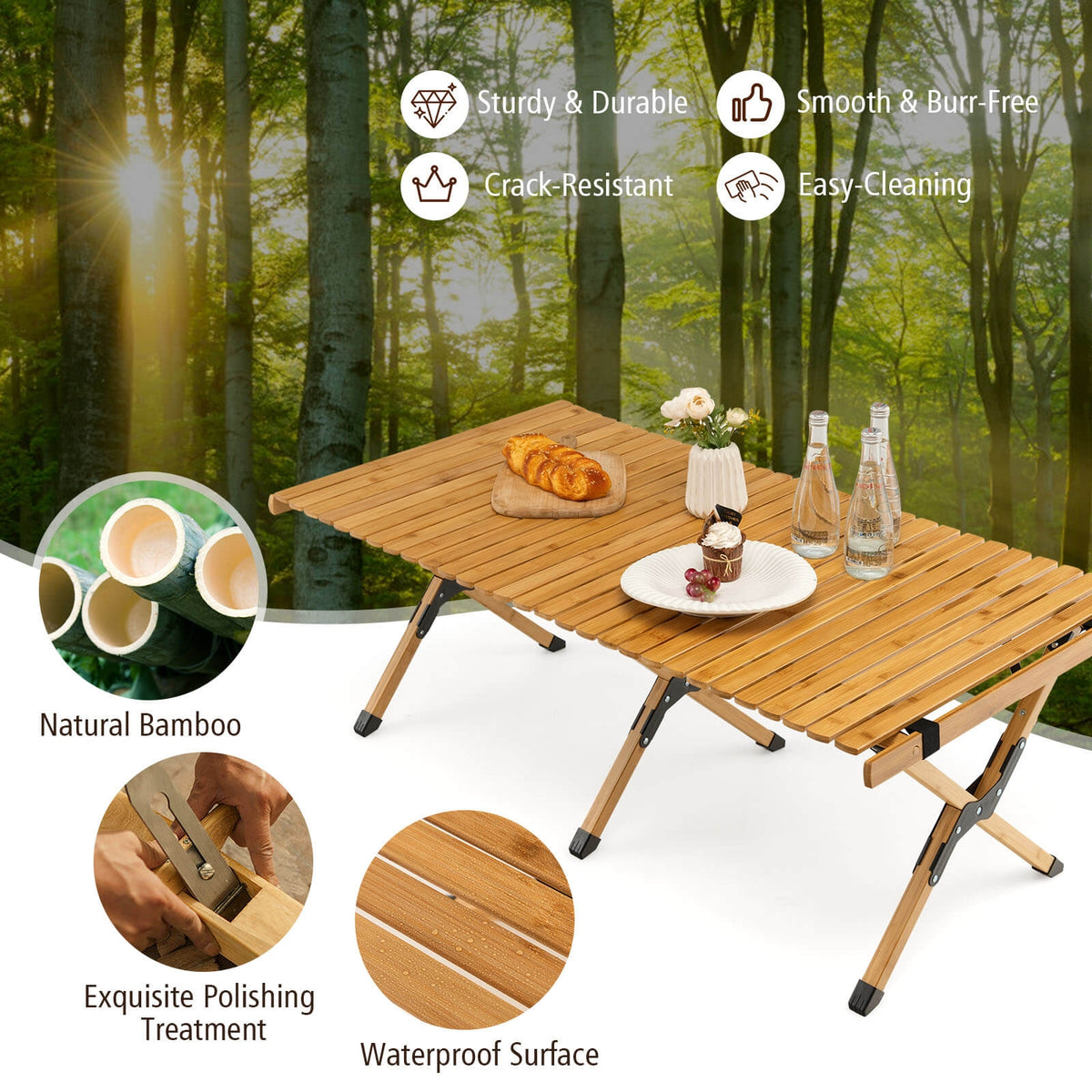 Portable Picnic Table with Carry Bag for Camping and BBQ-Natural-Camping Furniture-DECOROLALA