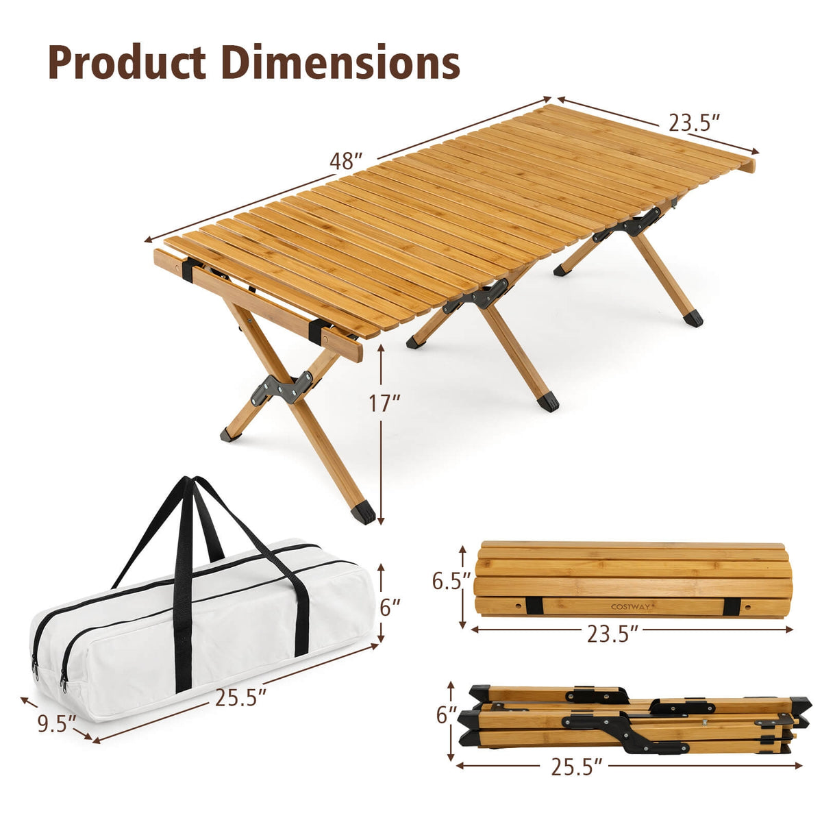 Portable Picnic Table with Carry Bag for Camping and BBQ-Natural-Camping Furniture-DECOROLALA