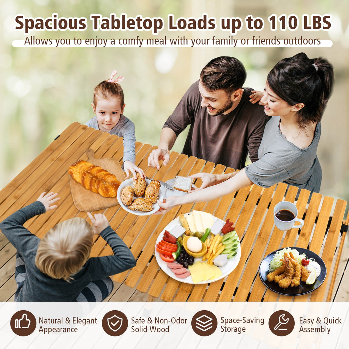Portable Picnic Table with Carry Bag for Camping and BBQ-Natural-Camping Furniture-DECOROLALA