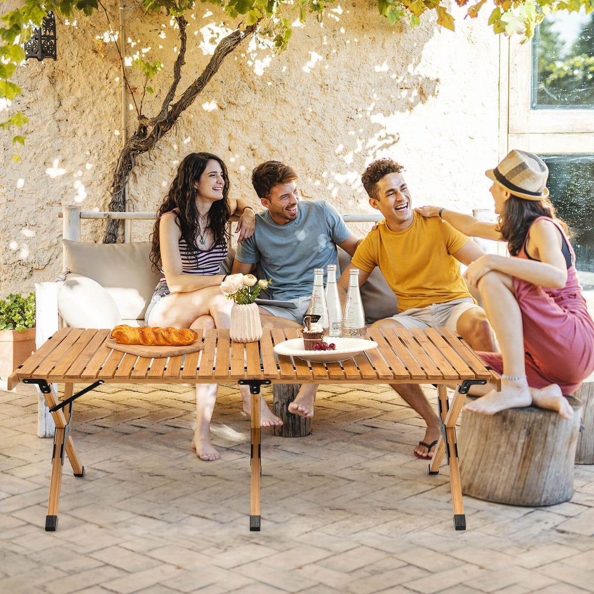 Portable Picnic Table with Carry Bag for Camping and BBQ-Natural-Camping Furniture-DECOROLALA