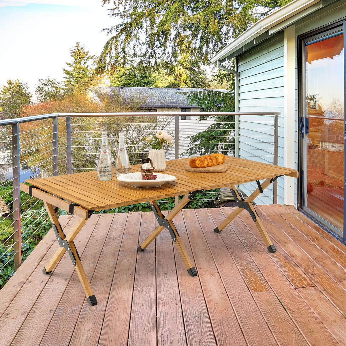 Portable Picnic Table with Carry Bag for Camping and BBQ-Natural-Camping Furniture-DECOROLALA