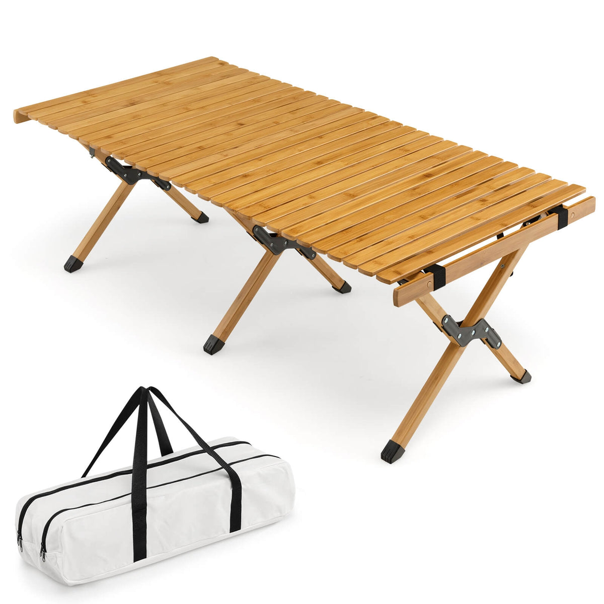 Portable Picnic Table with Carry Bag for Camping and BBQ-Natural-Camping Furniture-DECOROLALA