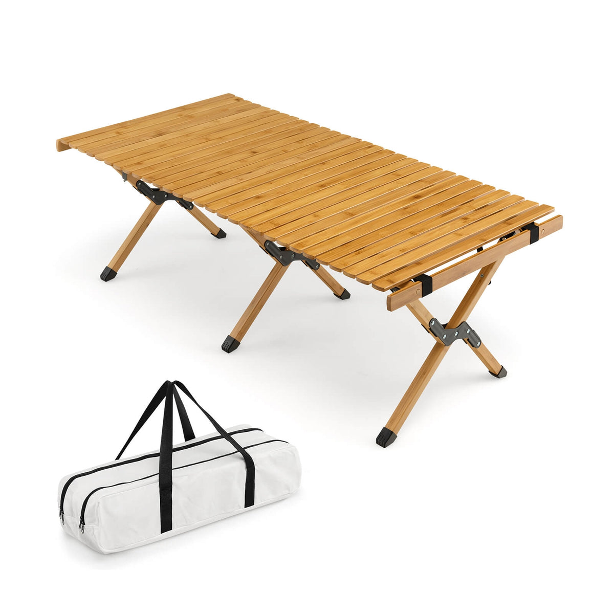 Portable Picnic Table with Carry Bag for Camping and BBQ-Natural-Camping Furniture-DECOROLALA