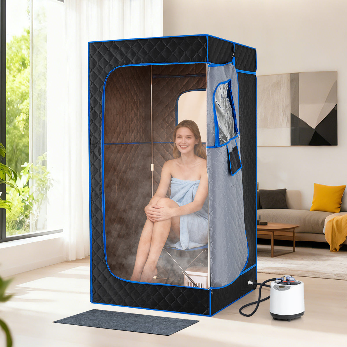 Portable Steam Sauna Box with 3L/1200W Fast-Heat Steamer and 15-Level Temperature-Blue-Saunas-DECOROLALA
