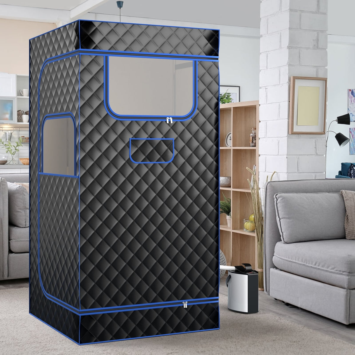 Portable Steam Sauna with 3L Steam Generator Remote Control Wood Foot Massager and Foldable Chair for Home-Black-Saunas-DECOROLALA