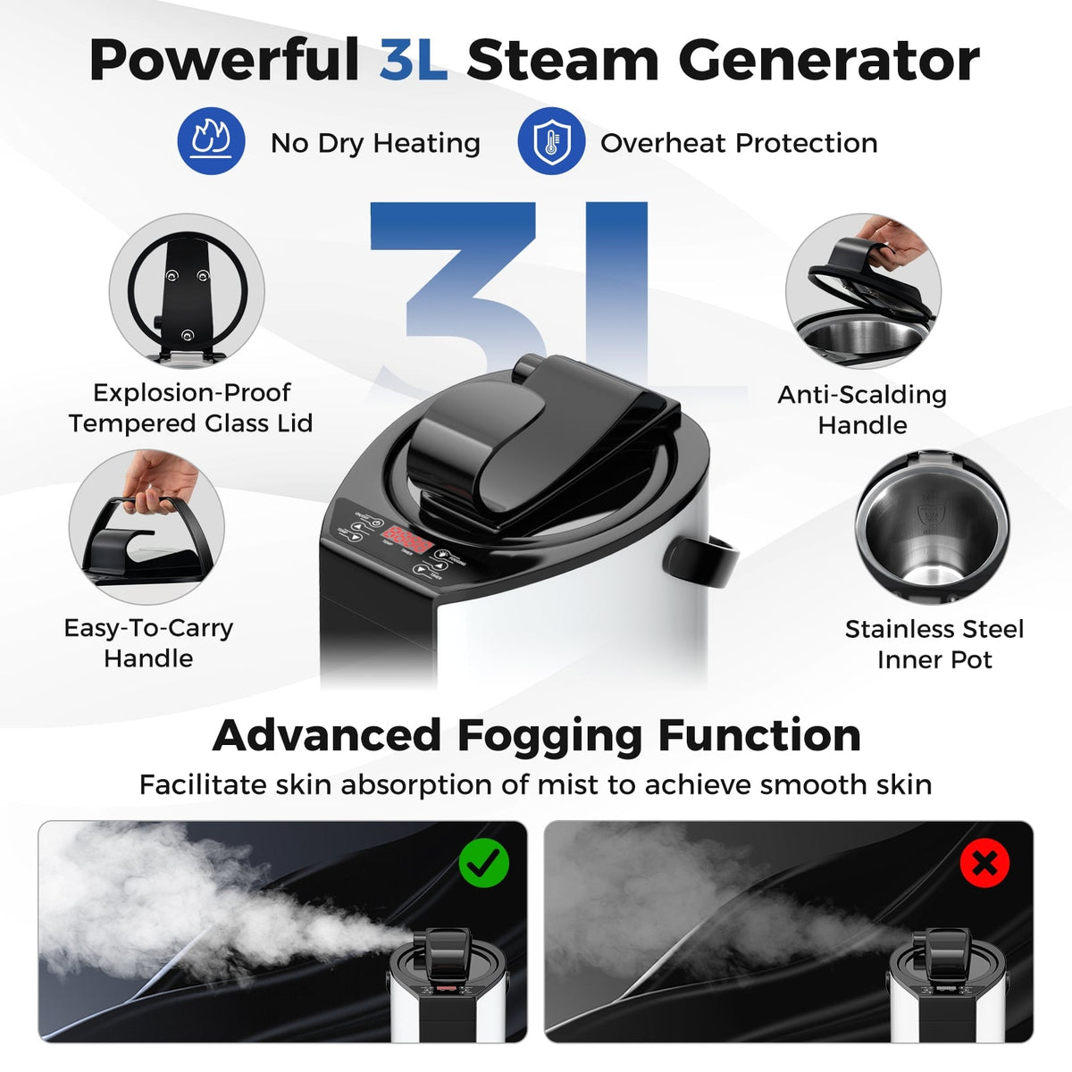 Portable Steam Sauna with 3L Steam Generator Remote Control Wood Foot Massager and Foldable Chair for Home-Black-Saunas-DECOROLALA