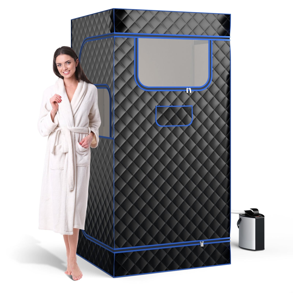 Portable Steam Sauna with 3L Steam Generator Remote Control Wood Foot Massager and Foldable Chair for Home-Black-Saunas-DECOROLALA