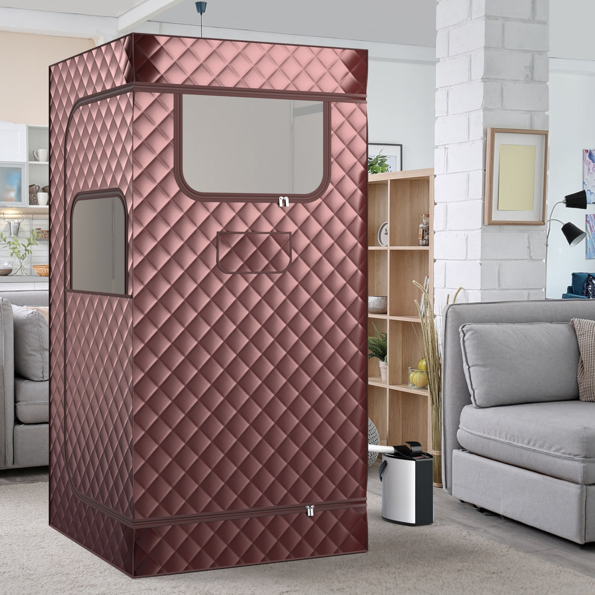 Portable Steam Sauna with 3L Steam Generator Remote Control Wood Foot Massager and Foldable Chair for Home-Coffee-Saunas-DECOROLALA