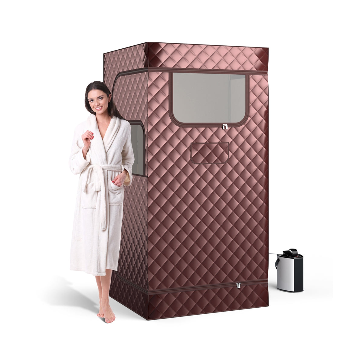 Portable Steam Sauna with 3L Steam Generator Remote Control Wood Foot Massager and Foldable Chair for Home-Coffee-Saunas-DECOROLALA