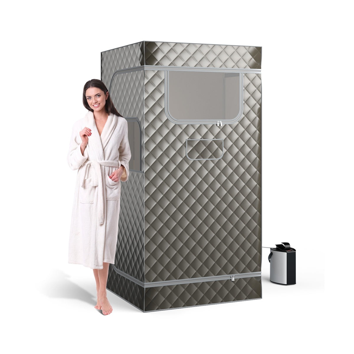 Portable Steam Sauna with 3L Steam Generator Remote Control Wood Foot Massager and Foldable Chair for Home-Gray-Saunas-DECOROLALA
