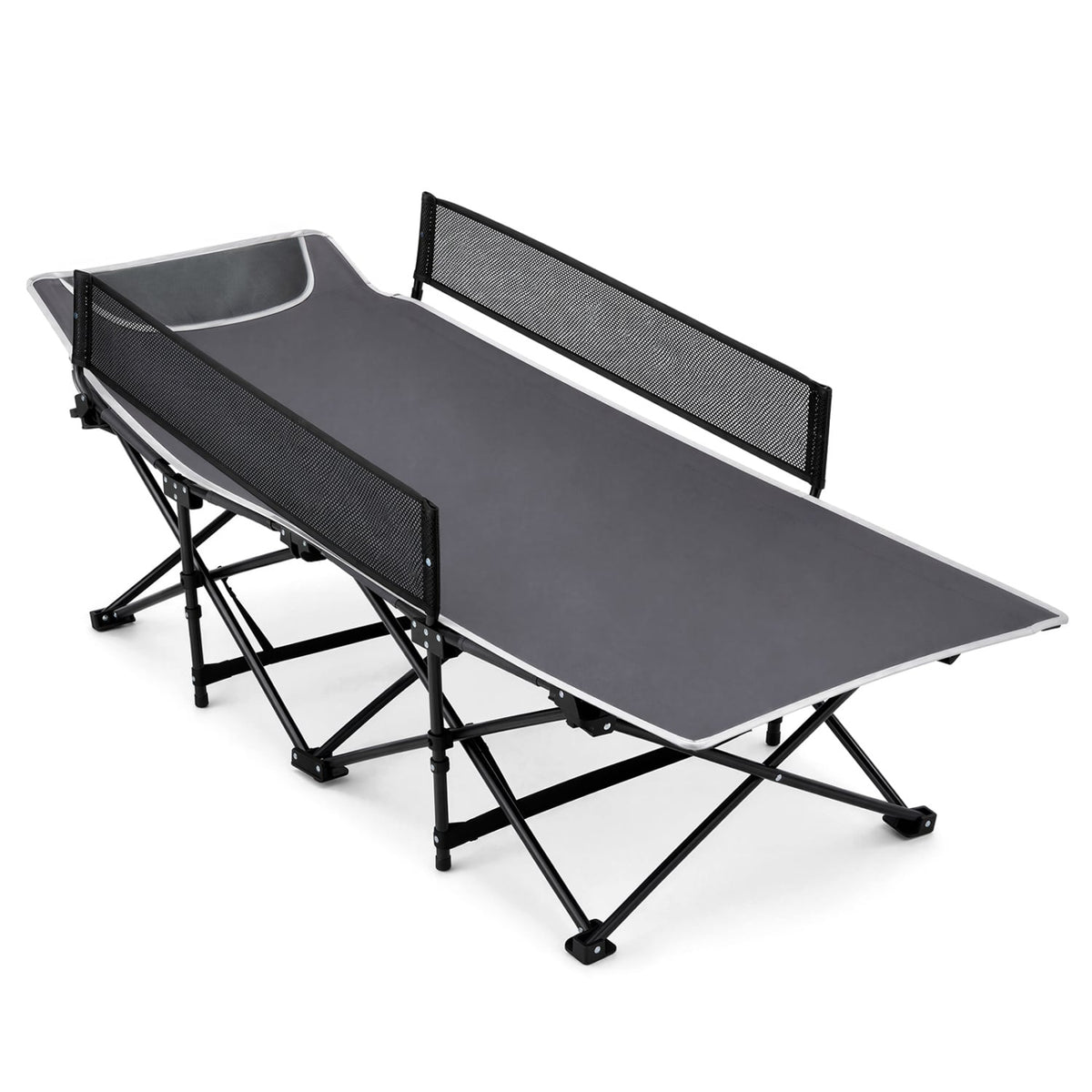 Portable Travel Toddler Cot Bed with Guardrail for Outdoor Indoor-Gray-Camping Furniture-DECOROLALA
