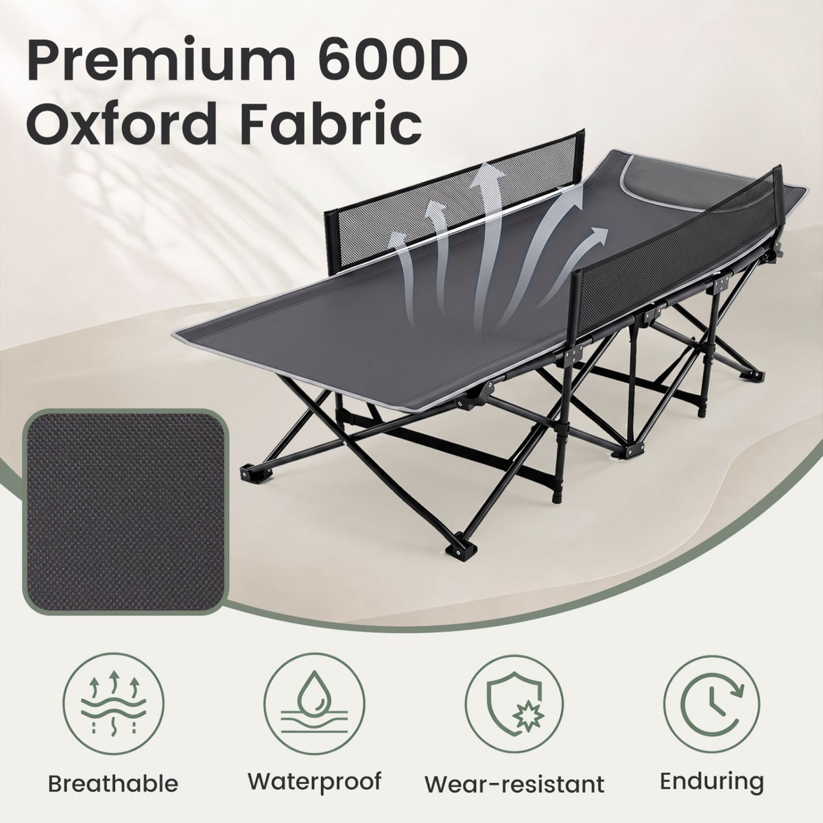 Portable Travel Toddler Cot Bed with Guardrail for Outdoor Indoor-Gray-Camping Furniture-DECOROLALA