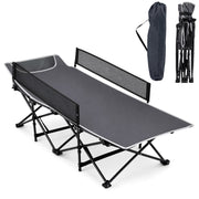 Portable Travel Toddler Cot Bed with Guardrail for Outdoor Indoor-Gray-Camping Furniture-DECOROLALA
