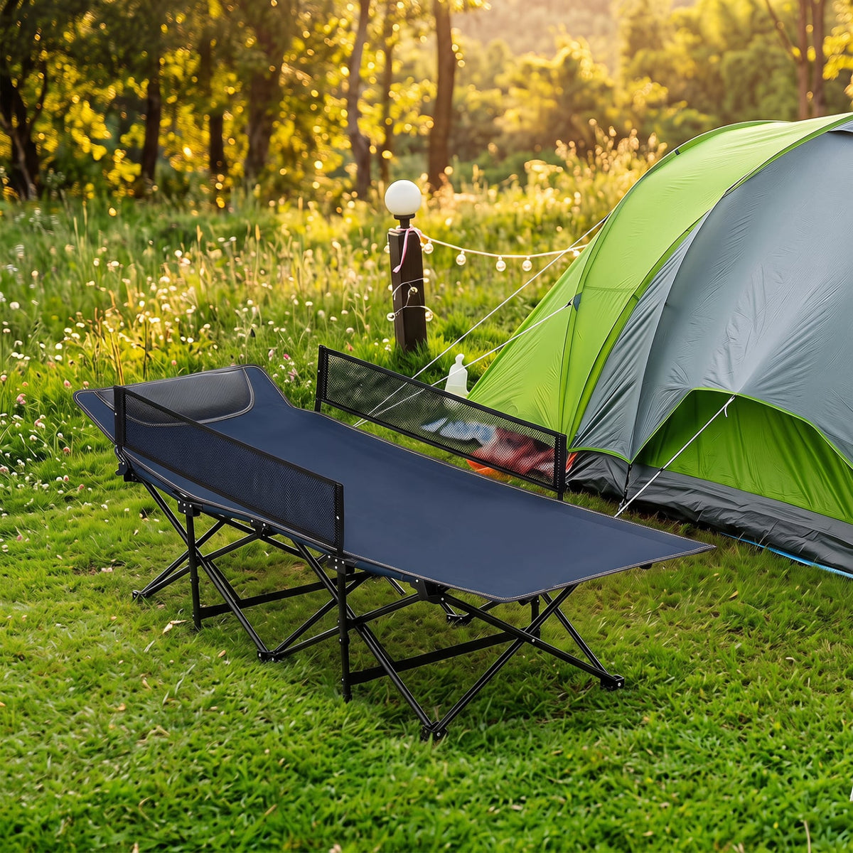 Portable Travel Toddler Cot Bed with Guardrail for Outdoor Indoor-Navy-Camping Furniture-DECOROLALA