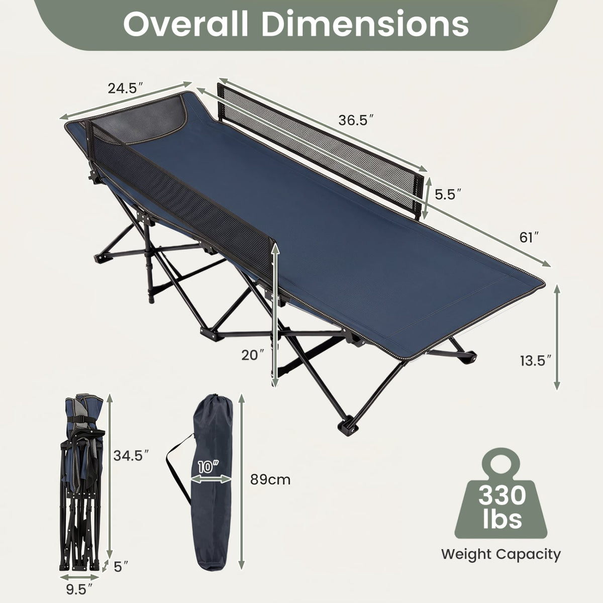 Portable Travel Toddler Cot Bed with Guardrail for Outdoor Indoor-Navy-Camping Furniture-DECOROLALA
