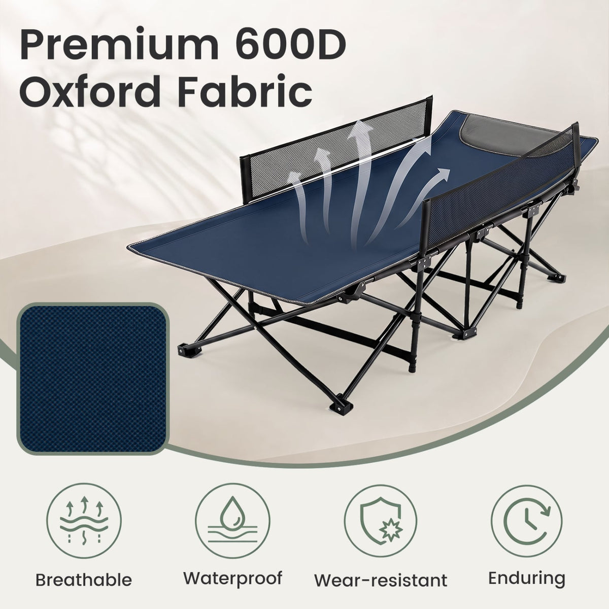 Portable Travel Toddler Cot Bed with Guardrail for Outdoor Indoor-Navy-Camping Furniture-DECOROLALA