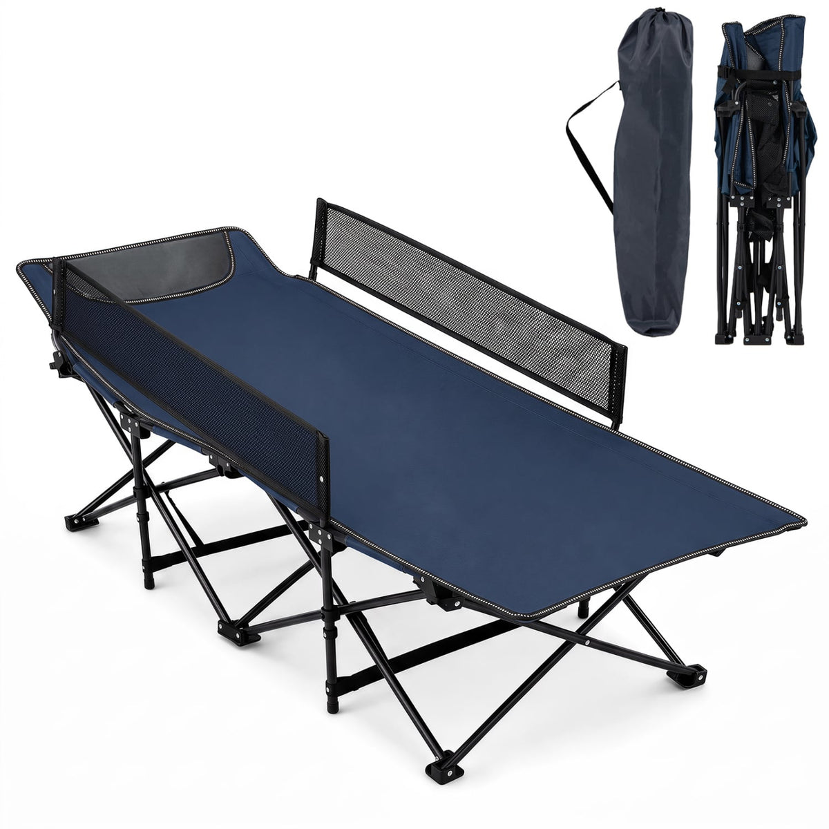 Portable Travel Toddler Cot Bed with Guardrail for Outdoor Indoor-Navy-Camping Furniture-DECOROLALA