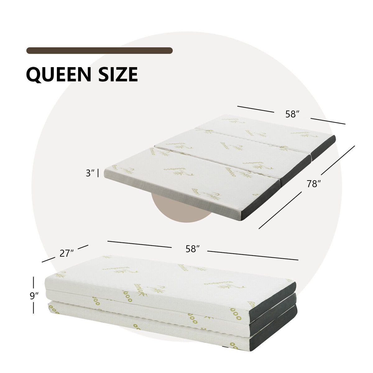 Portable Tri-fold Memory Foam Floor Mattress Topper Portable with Carrying Bag-L-Mattresses-DECOROLALA