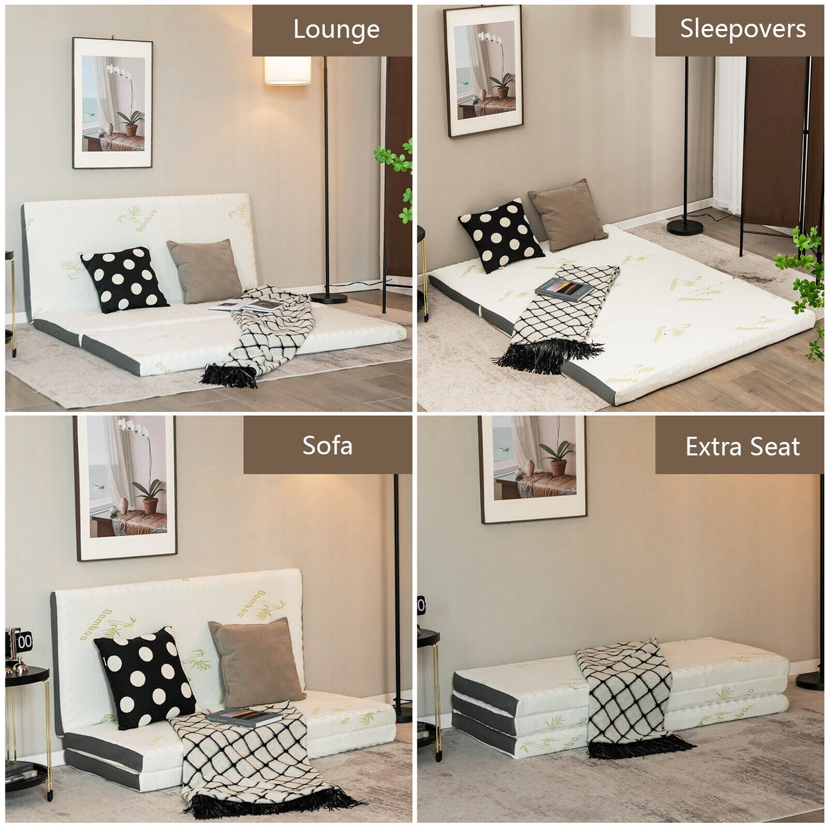Portable Tri-fold Memory Foam Floor Mattress Topper Portable with Carrying Bag-L-Mattresses-DECOROLALA