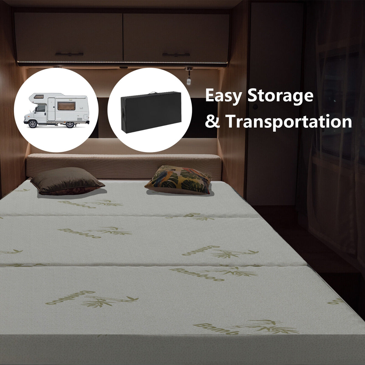 Portable Tri-fold Memory Foam Floor Mattress Topper Portable with Carrying Bag-L-Mattresses-DECOROLALA