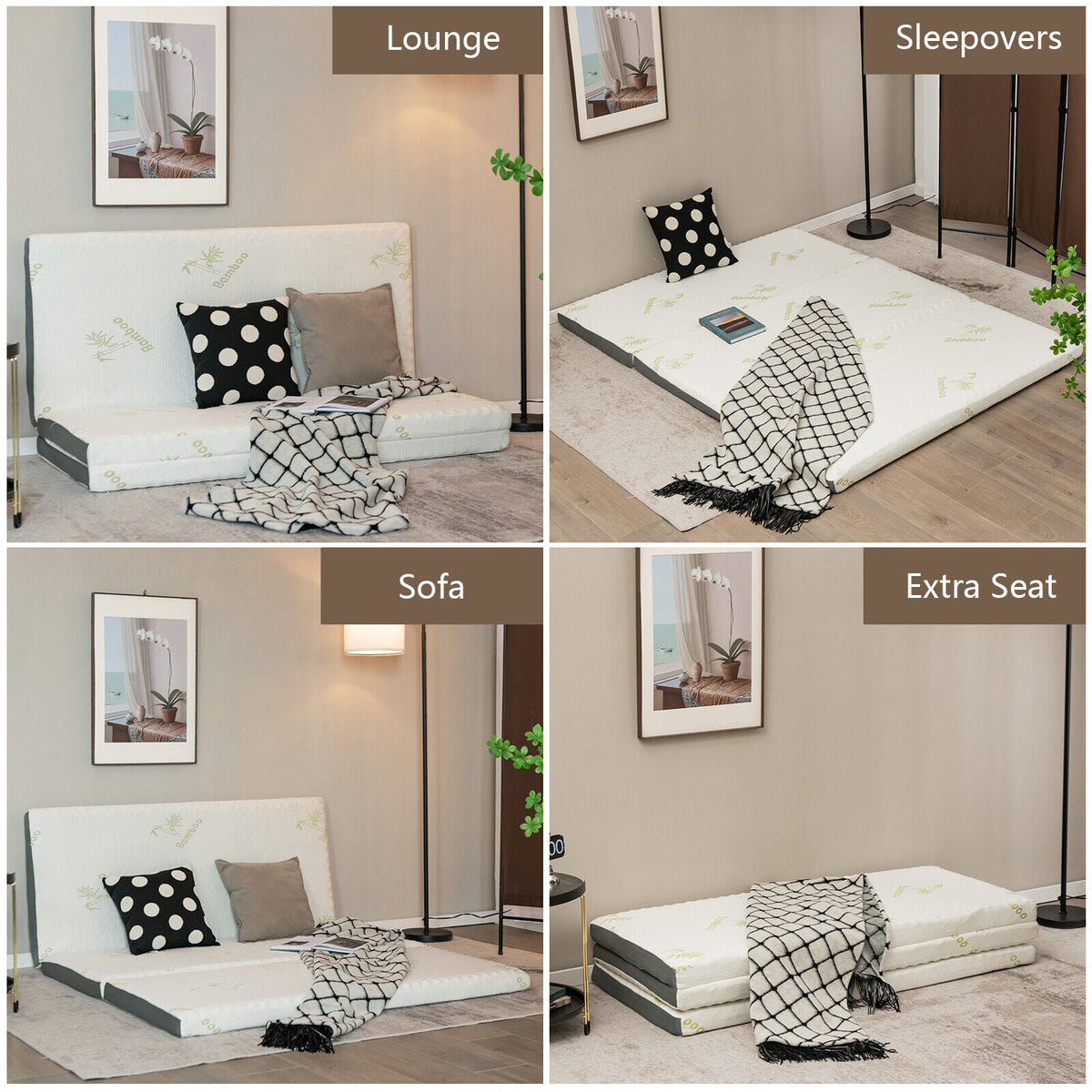 Portable Tri-fold Memory Foam Floor Mattress Topper Portable with Carrying Bag-M-Mattresses-DECOROLALA