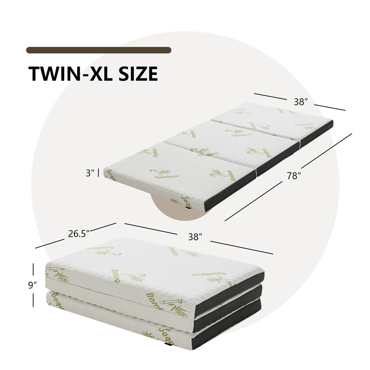 Portable Tri-fold Memory Foam Floor Mattress Topper Portable with Carrying Bag-S-Mattresses-DECOROLALA