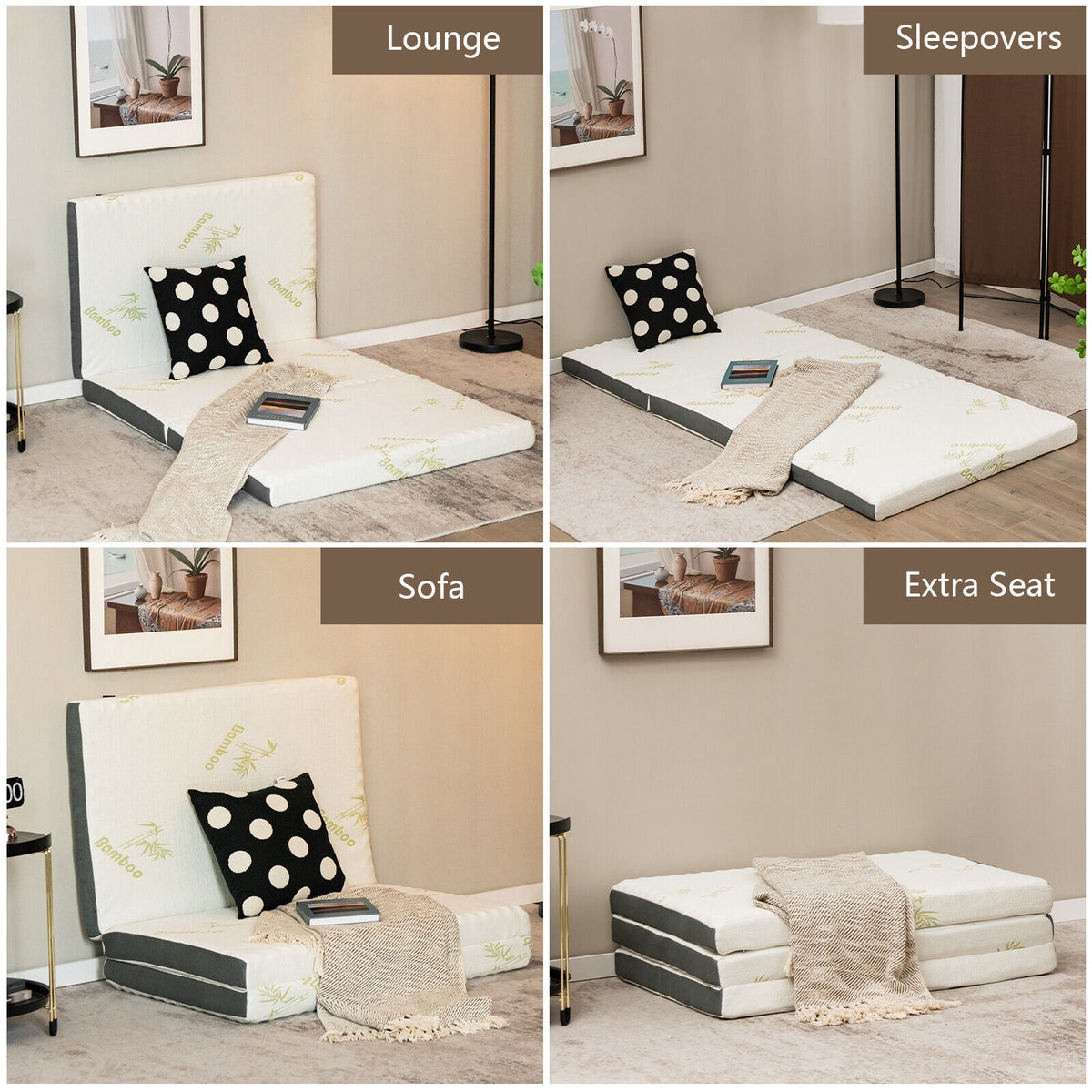 Portable Tri-fold Memory Foam Floor Mattress Topper Portable with Carrying Bag-S-Mattresses-DECOROLALA