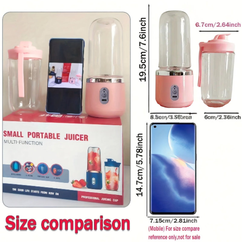 Portable USB Mini Blender - Pink 430g Stainless Steel-Food Mixer & Blender-DECOROLALA