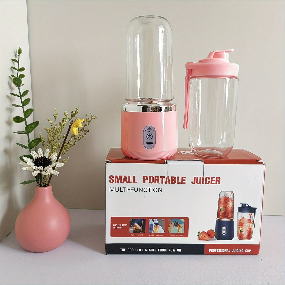 Portable USB Mini Blender - Pink 430g Stainless Steel-Food Mixer & Blender-DECOROLALA